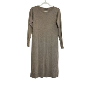uniqlo long sleeve sweater dress Uniqlo Sz XS 100% Wool Gray Turtleneck Pullover Sweater Dress